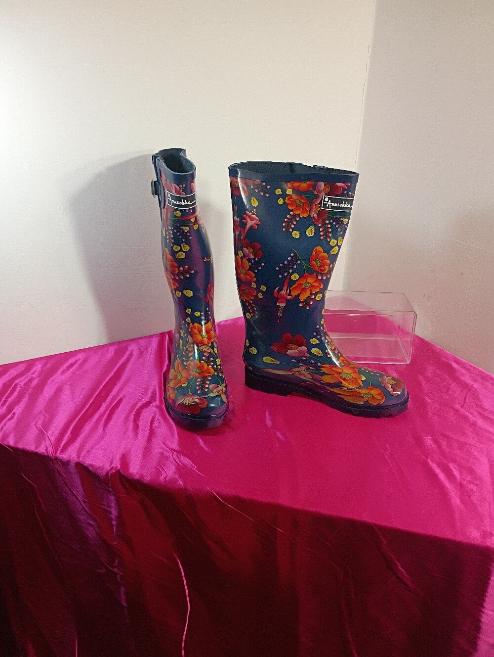 ANUSCHKA MOONLIT MEADOW TALL RAIN BOOTS 3200 WOMENS SIZE 10 NAVY FLORAL